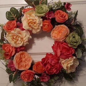Wreath Peony Cabbage Roses Silk Artificial Flower Indoor Outdoor Beautiful NEW